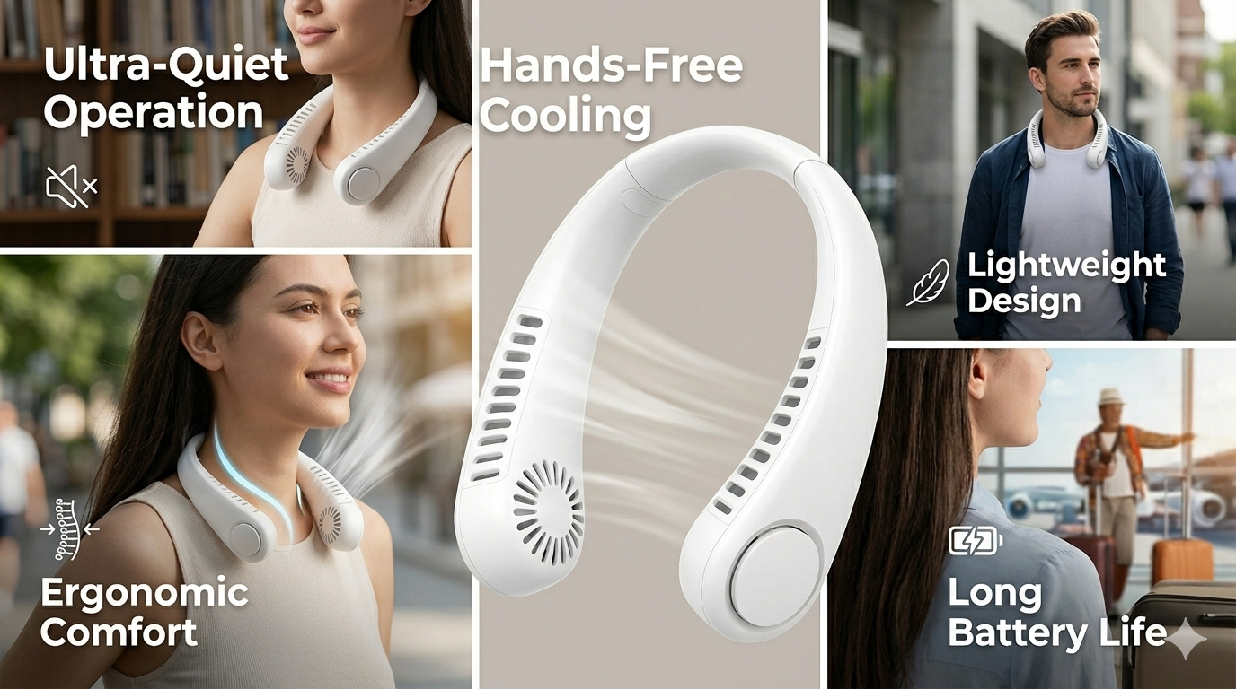 Portable Neck Fan – Hands-Free Rechargeable Cooling Fan for Daily Use