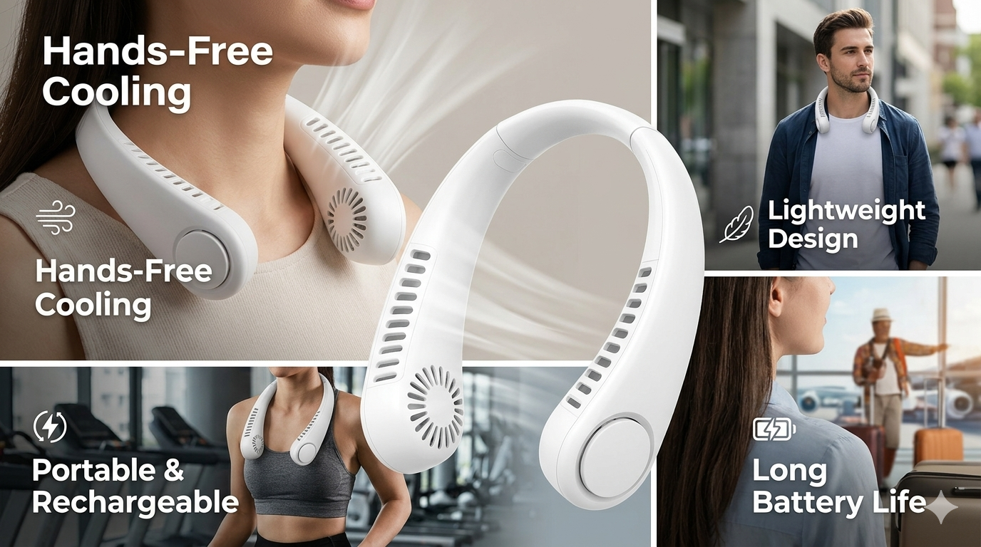 Portable Neck Fan – Hands-Free Rechargeable Cooling Fan for Daily Use