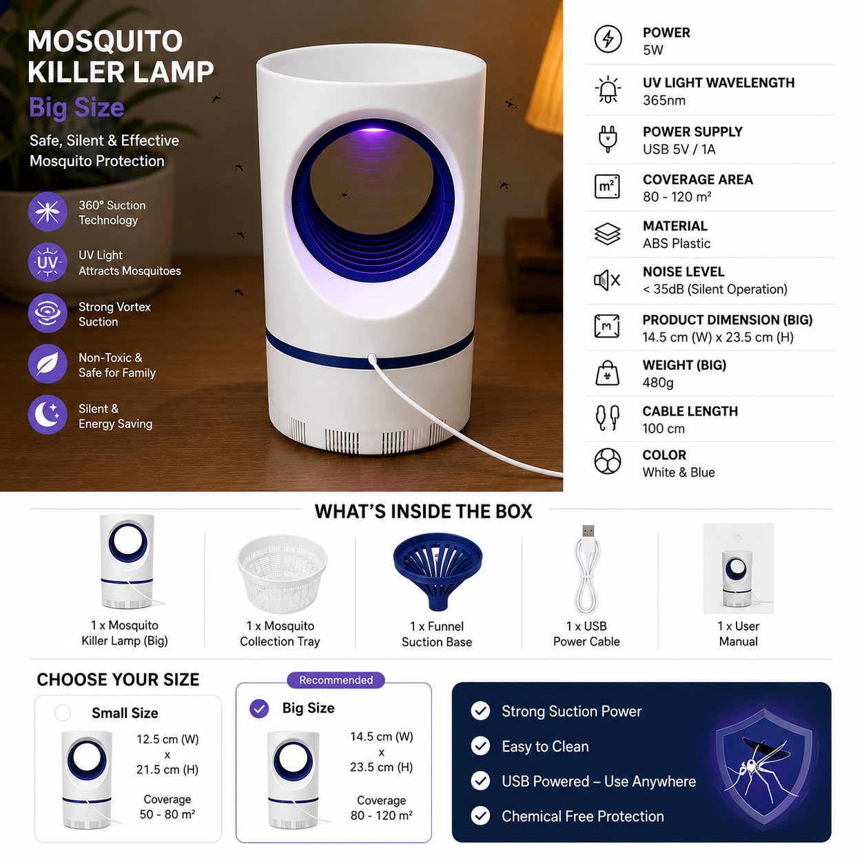 USB Mosquito Killer Lamp – Large Size